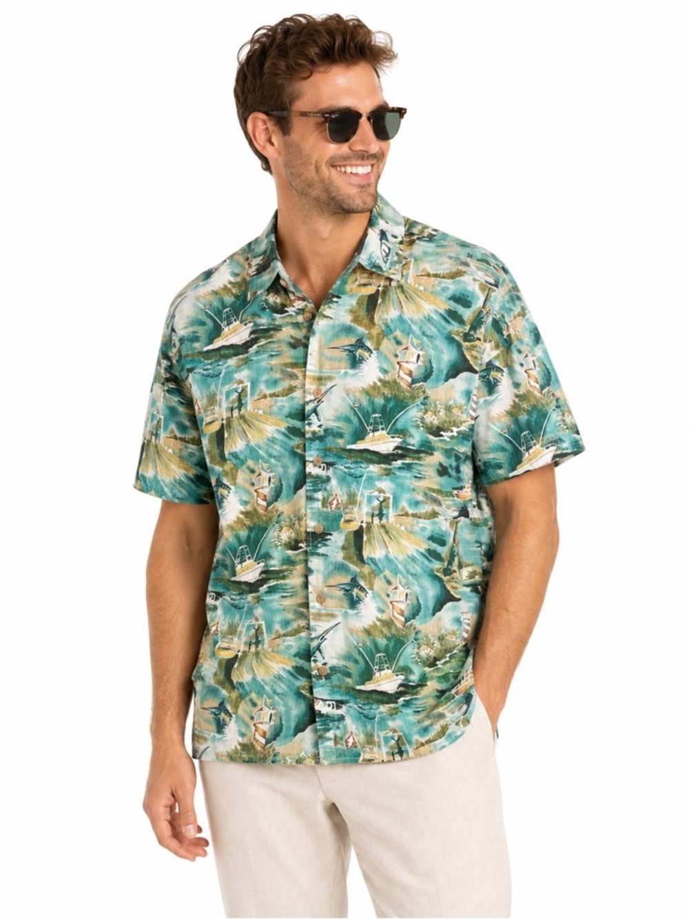 Kahala Hawaiian Islands 100% Cotton Short Sleeve Casual Button Down Shirt XL